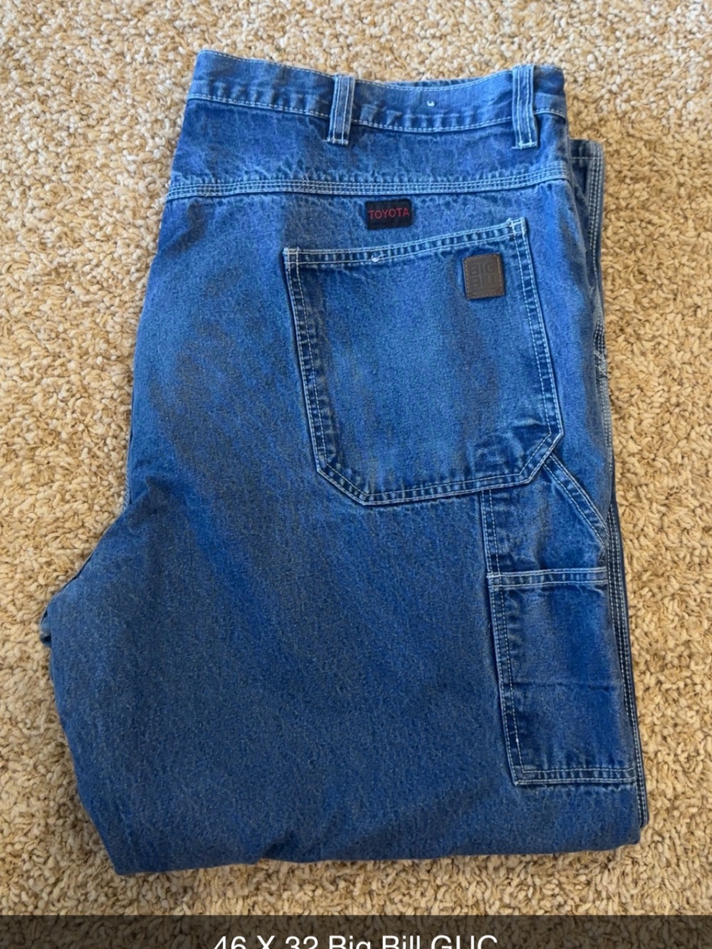 2 Pair Bundle Men’s Big Bill Carpenter Jeans Blue Denim 46 x 32